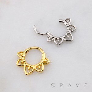 FLORAL PETALS TRIBAL BEAD FILIGREE 316L SURGICAL STEEL SEPTUM HINGED SEGMENT RING